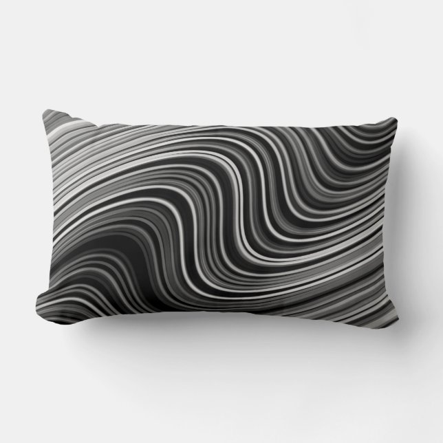 Modern Black White Silver Grått Curvy Linjer Lumbarkudde (Framsida)