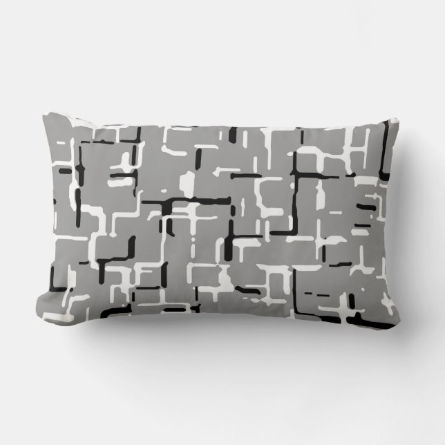 Modern Black White Silver Grått Grått Mönster Lumbarkudde (Framsida)