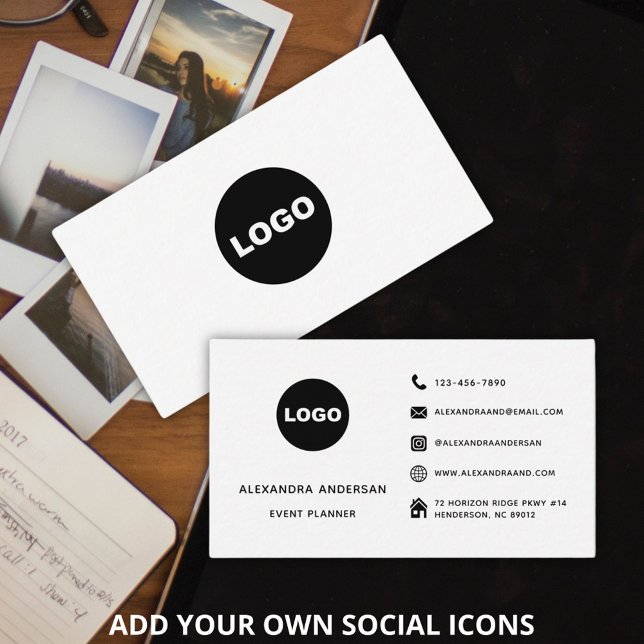 Modern Black White Social Media Logotyp på webbpla Visitkort (Modern Black White Social Media Website Logo Business Card)
