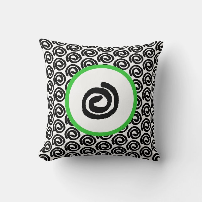 Modern Black White Spiral Lime Green Dekorativ kud Kudde (Framsida)