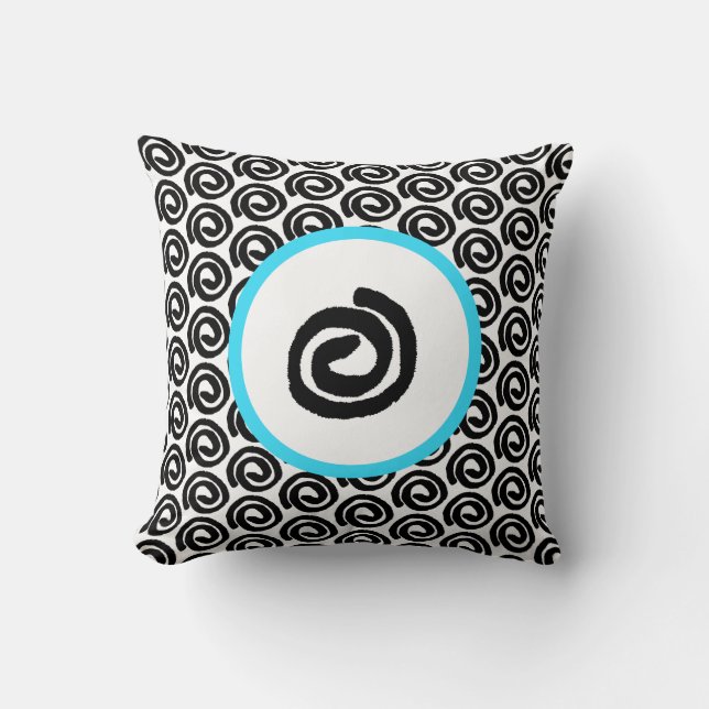 Modern Black White Spiral Turquise Dekorativ kudde (Framsida)
