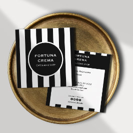 Modern Black & White Stripes Business Name  Fyrkantigt Visitkort