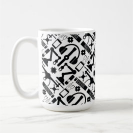 Modern Black & White Technology Objects Mönster Kaffemugg