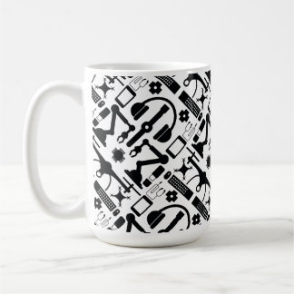 Modern Black & White Technology Objects Mönster Kaffemugg