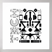 Modern Black & White Technology Objects Mönster