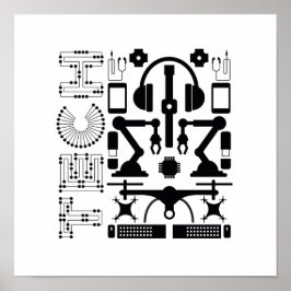 Modern Black & White Technology Objects Mönster Poster