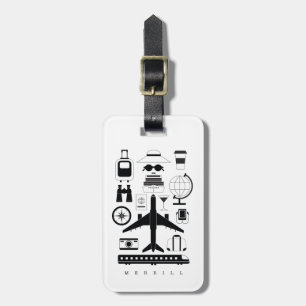 Modern Black & White Travel Objects Mönster Bagagebricka