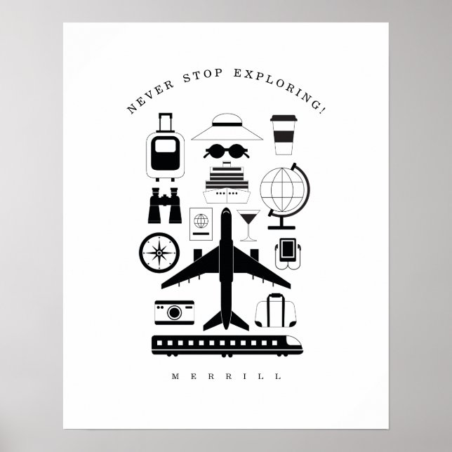 Modern Black & White Travel Objects Motif Poster (Framsidan)