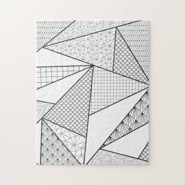 Modern Black White Triangles Geometric Mönster Pussel (Vertikal)
