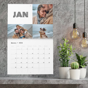 Modern Black White Typography 3 Photo Family Kalender