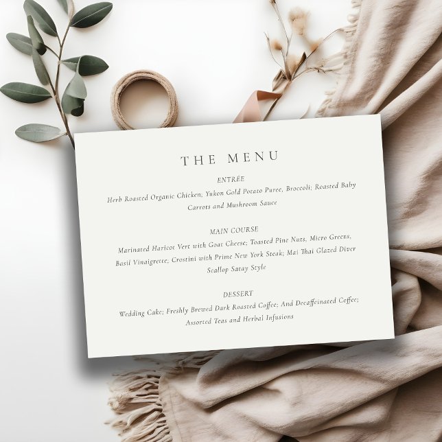 Modern Black & White Typography Bröllop Mini Menu Tilläggskort (Skapare uppladdad)