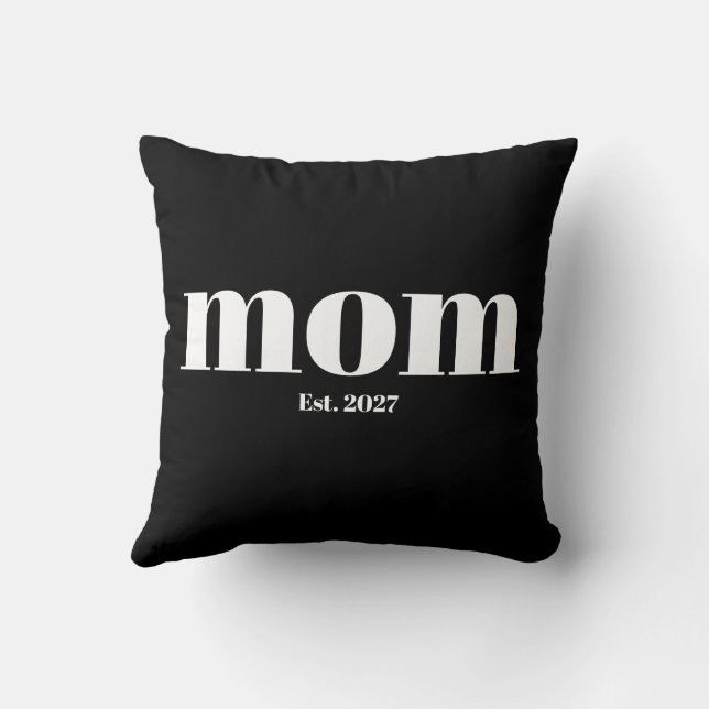 Modern Black White Typography Mom Established Gift Kudde (Baksida)