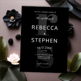 Modern Black White Typography Monogram Bröllop Inbjudningar