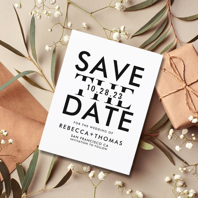 Modern Black White Typography Save Date Invita Vykort (Skapare uppladdad)