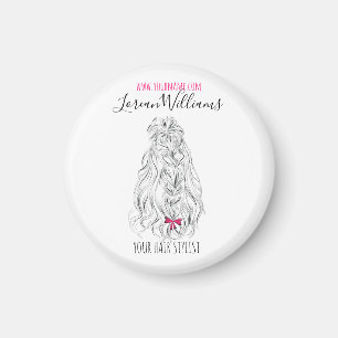 Modern Black White Vågigt Hair Rosa Bow Hairstylin Magnet