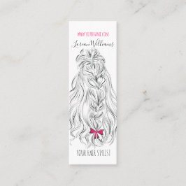 Modern Black White Vågigt Hair Rosa Bow Hairstylin Mini Visitkort