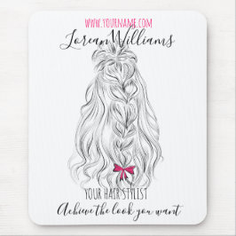 Modern Black White Vågigt Hair Rosa Bow Hairstylin Musmatta