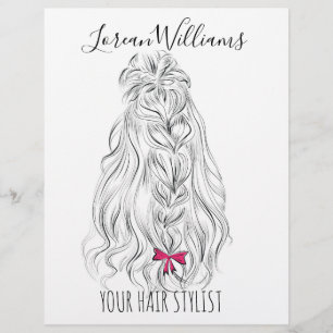 Modern Black White Vågigt Hair Rosa Bow Hairstylin Reklamblad