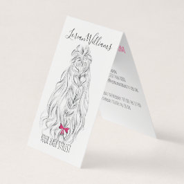 Modern Black White Vågigt Hair Rosa Bow Hairstylin Visitkort