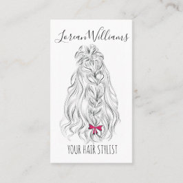 Modern Black White Vågigt Hair Rosa Bow Hairstylin Visitkort