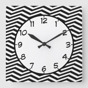 Modern Black White Zig Zag Chevron Rand Mönster Fyrkantig Klocka