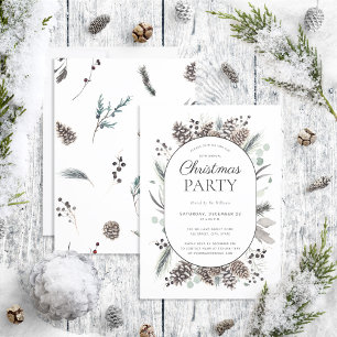 Modern Black Winter Pinecone jul Party Inbjudningar
