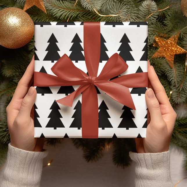 Modern Black Winter Träd jul Presentpapper (Skapare uppladdad)