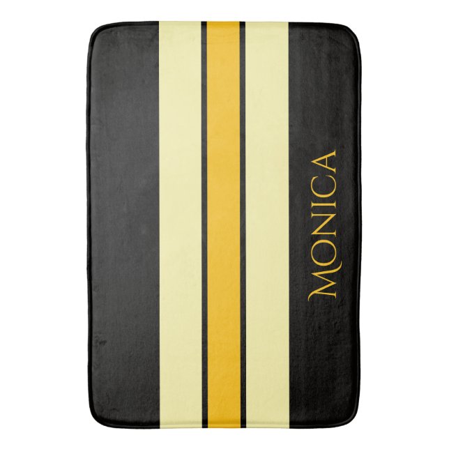  modern black &yellow beige  monogram name badrumsmatta (Framsidan (Vertikal))