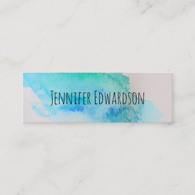 Modern blåfärgad grönt - vattenfärgstäng stänk min mini visitkort (Framsida)