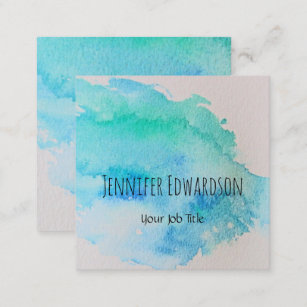 Modern blåfärgad grönt - vattenfärgstänk fyrkantigt visitkort