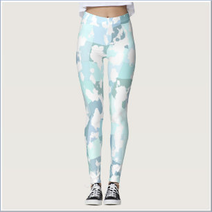 Modern blågrå och vit abstrakt geometrisk leggings