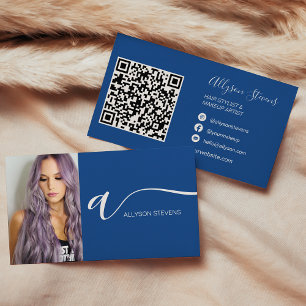 Modern blåhårsbildande fotoinledande qr-kod visitkort