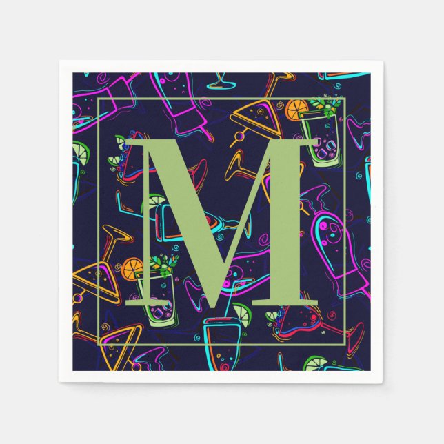 Modern blandad alkoholfångare Lycklig-timmonogram Pappersservett (Framsidan)