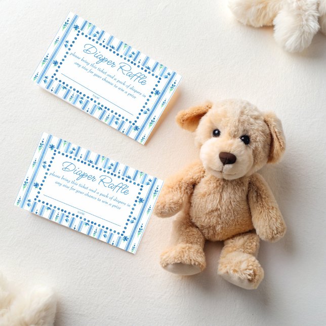 Modern blåstripad dagbok för babydusch, raffel tilläggskort (Modern blue stripped baby shower diaper raffle enclosure card raffle tickets)