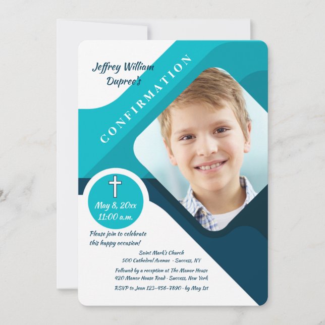 Modern blating Photo Confirmation-inbjudan Inbjudningar (Framsida)