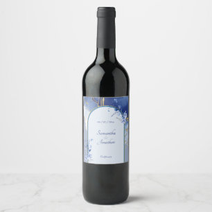 Modern blått Aqua Marble Bröllop Vin-etikett Vinflaska Etikett