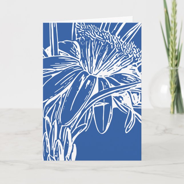 Modern Blått botaniskt Blommigt Line Teckning Artw Kort (Framsida)