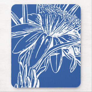 Modern Blått botaniskt Blommigt Line Teckning Artw Musmatta