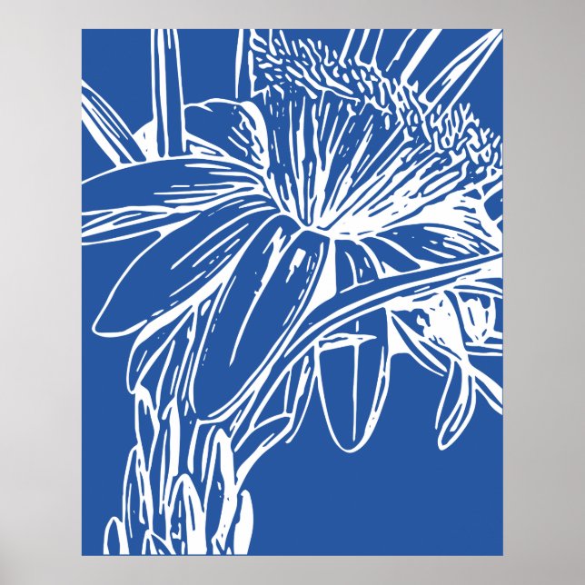 Modern Blått botaniskt Blommigt Line Teckning Artw Poster (Framsidan)