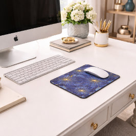 Modern Blått Guld Blommig Mönster Musmatta