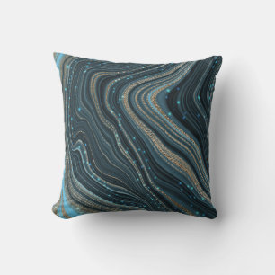 Modern blått Guld Glitter-agate-vattenfärg Kudde
