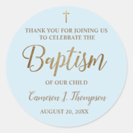Modern Blått Guld Namn Pojke-baptism Runt Klistermärke