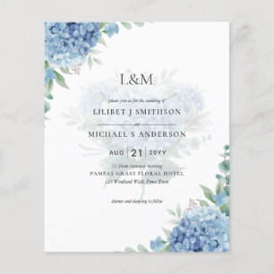 Modern Blått Hydrangea Blommigt Bröllopsinbjudan Flygblad