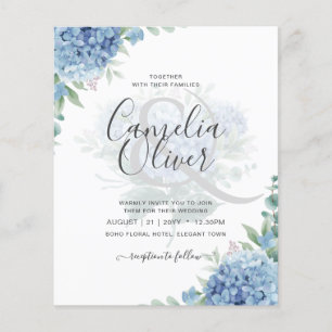 Modern Blått Hydrangea Blommigt Bröllopsinbjudan Flygblad
