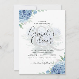 Modern Blått Hydrangea Blommigt Bröllopsinbjudan Inbjudningar