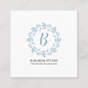 Modern Blått Kransmonogram Professionell Fyrkantigt Visitkort