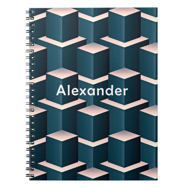 Modern blått kvadratur, geometriskt Mönster anpass Anteckningsbok (Framsidan)