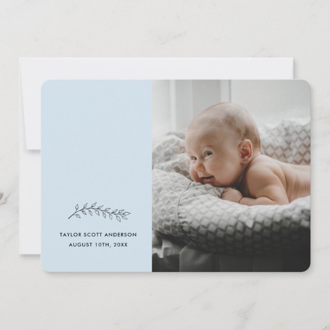 Modern blått minimalistiskt födelsemeddelande inbjudningar (Framsida)