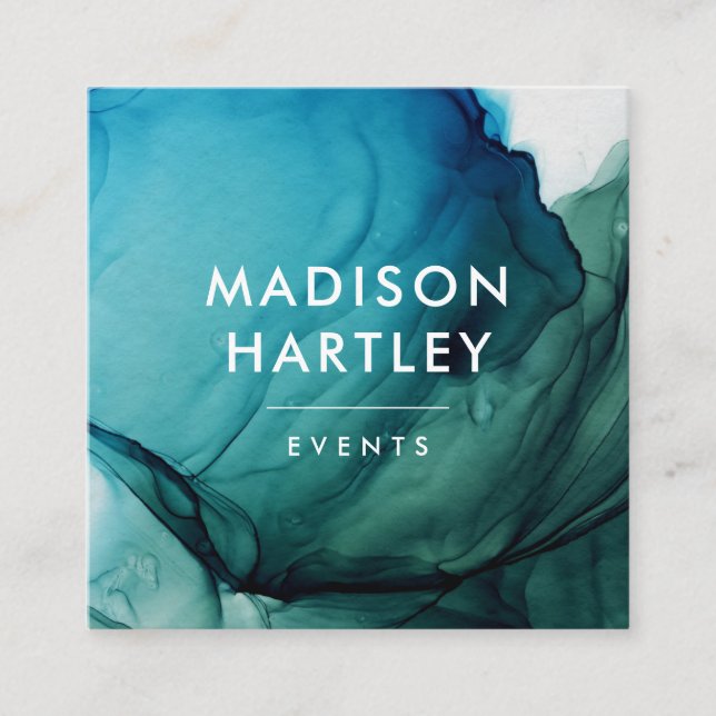 Modern blått och Grönt vattenfärg Fyrkantigt Visitkort (Framsida)
