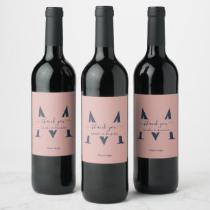 Modern blått och  monogram Vin-etiketter Vinflaska Etikett